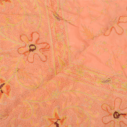 Sanskriti Vintage Peach Dupatta Stole Pure Satin Silk Hand Beaded Bridal Scarves