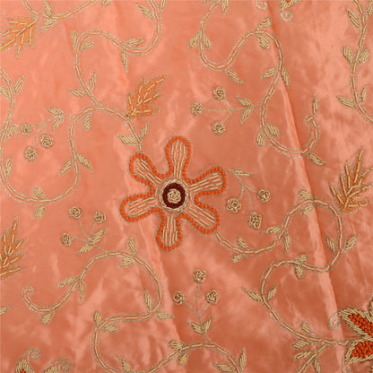 Sanskriti Vintage Peach Dupatta Stole Pure Satin Silk Hand Beaded Bridal Scarves