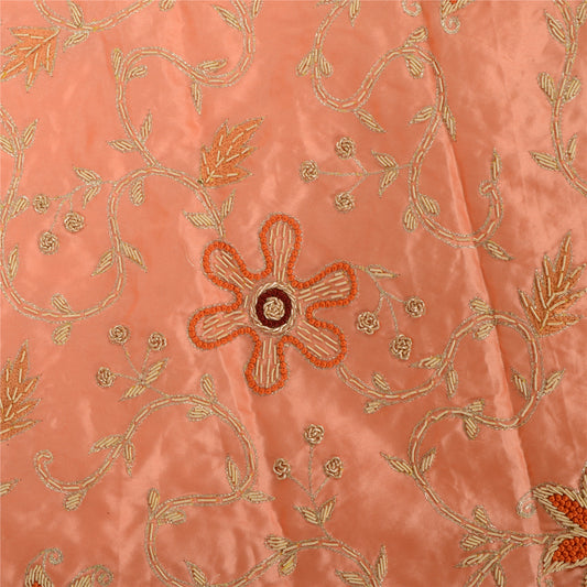 Sanskriti Vintage Peach Dupatta Stole Pure Satin Silk Hand Beaded Bridal Scarves