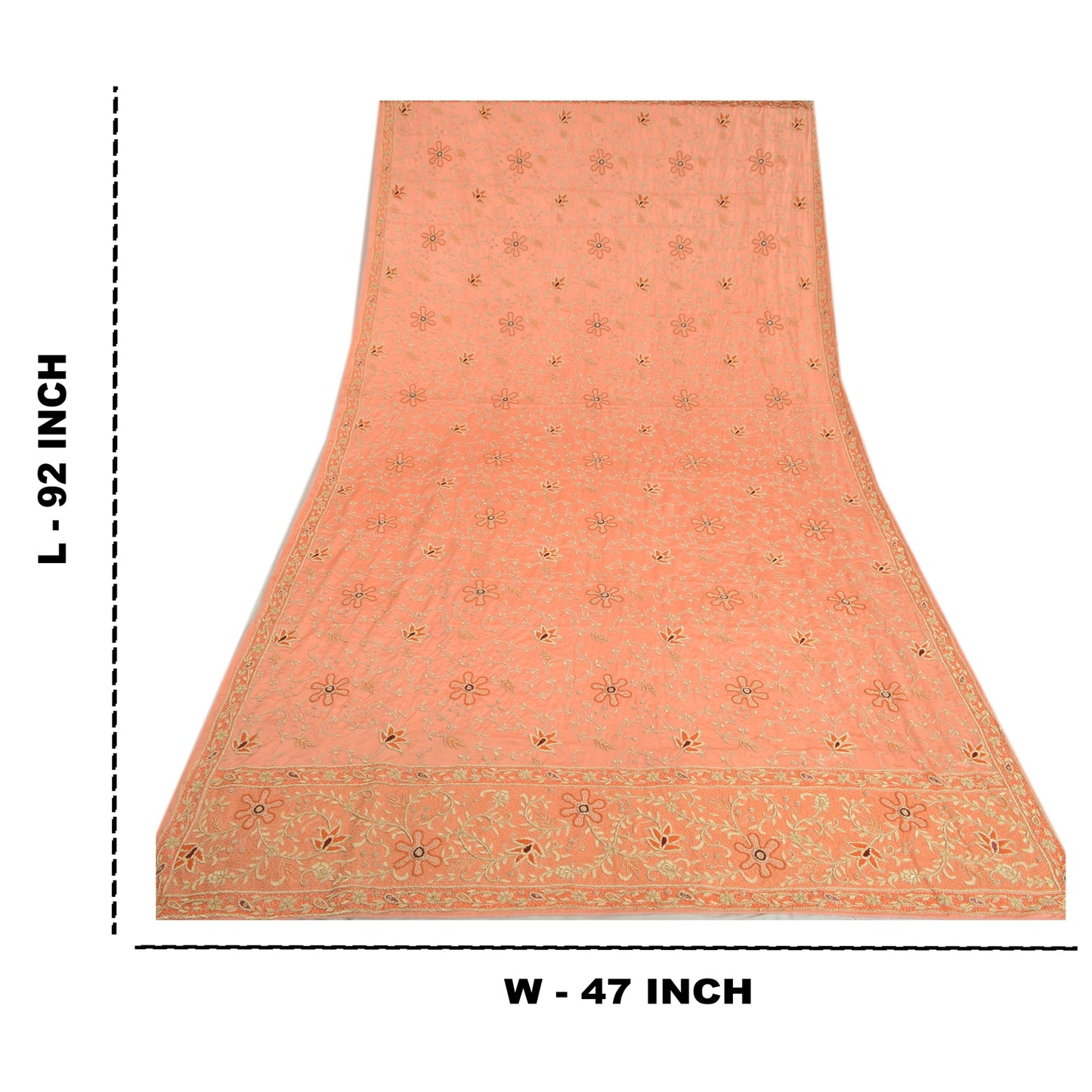 Sanskriti Vintage Peach Dupatta Stole Pure Satin Silk Hand Beaded Bridal Scarves