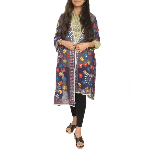 Sanskriti Vintage Purple Dupatta Georgette Handmade Phulkari OOAK Stole Veil