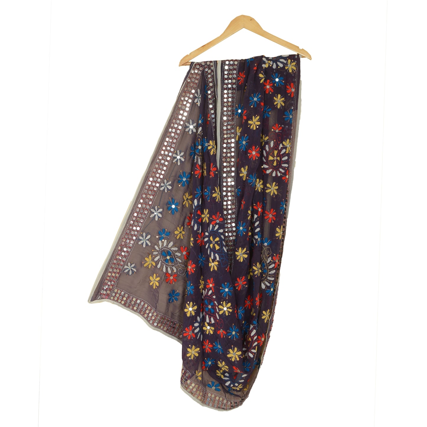 Sanskriti Vintage Purple Dupatta Georgette Handmade Phulkari OOAK Stole Veil