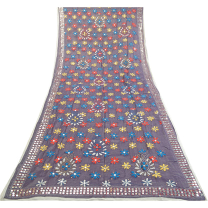 Sanskriti Vintage Purple Dupatta Georgette Handmade Phulkari OOAK Stole Veil