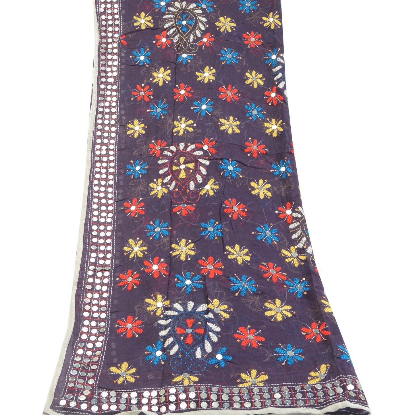 Sanskriti Vintage Purple Dupatta Georgette Handmade Phulkari OOAK Stole Veil