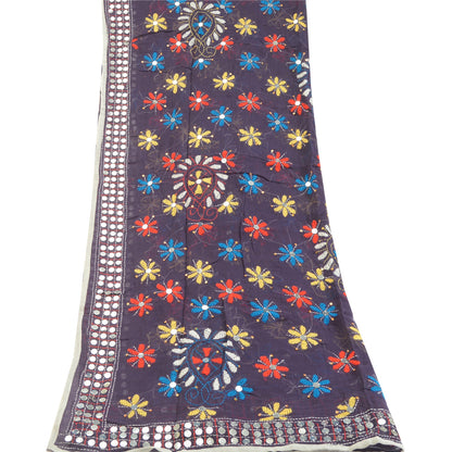 Sanskriti Vintage Purple Dupatta Georgette Handmade Phulkari OOAK Stole Veil