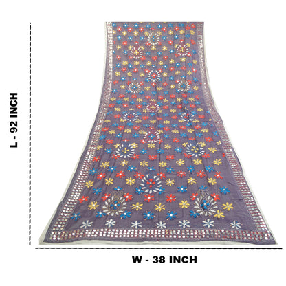 Sanskriti Vintage Purple Dupatta Georgette Handmade Phulkari OOAK Stole Veil