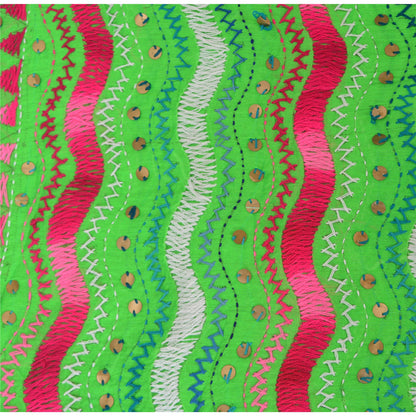 Sanskriti Vintage Green Dupatta Pure Cotton Handmade Phulkari Wrap OOAK Stole