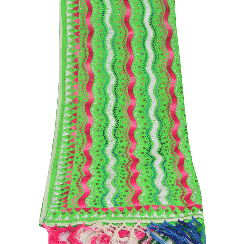 Sanskriti Vintage Green Phulkari Dupatta | Pure Cotton Handmade Wrap | Veil Stole OOAK Indian Heritage Textile Women Traditional Dress