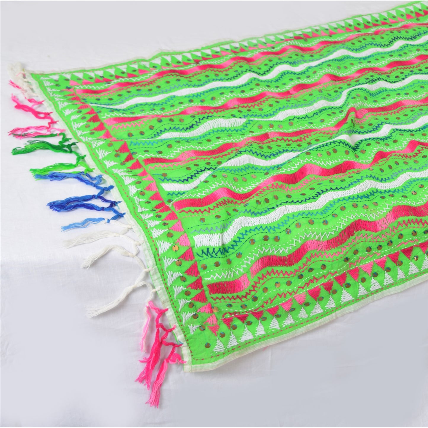 Sanskriti Vintage Green Phulkari Dupatta | Pure Cotton Handmade Wrap | Veil Stole OOAK Indian Heritage Textile Women Traditional Dress