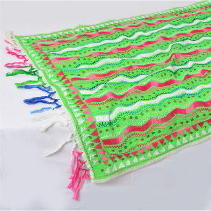 Sanskriti Vintage Green Phulkari Dupatta | Pure Cotton Handmade Wrap | Veil Stole OOAK Indian Heritage Textile Women Traditional Dress