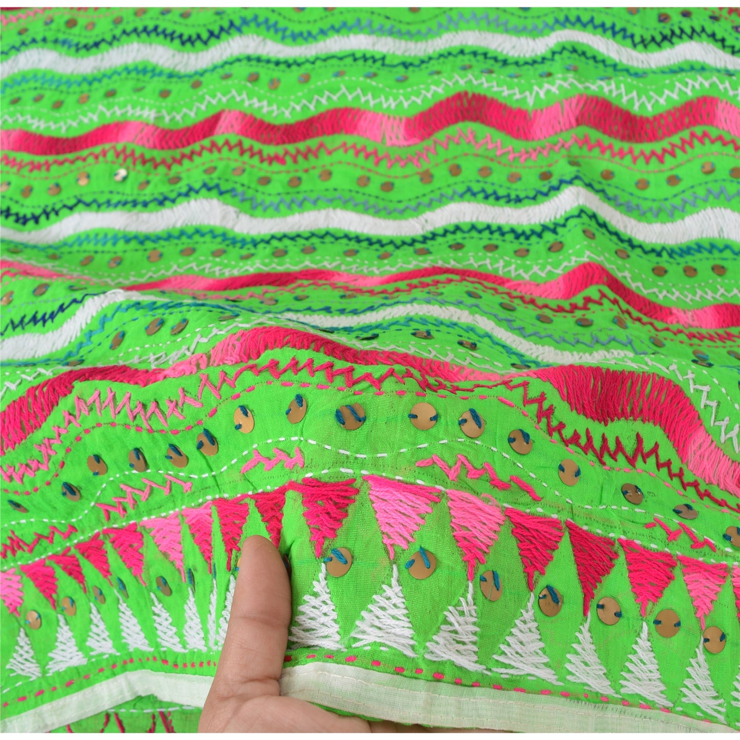 Sanskriti Vintage Green Phulkari Dupatta | Pure Cotton Handmade Wrap | Veil Stole OOAK Indian Heritage Textile Women Traditional Dress