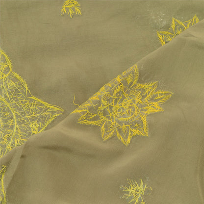 Sanskriti Vintage Olive Green Dupatta Pure Crepe Silk Hand Beaded Zardozi Stole