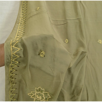 Sanskriti Vintage Olive Green Dupatta Pure Crepe Silk Hand Beaded Zardozi Stole