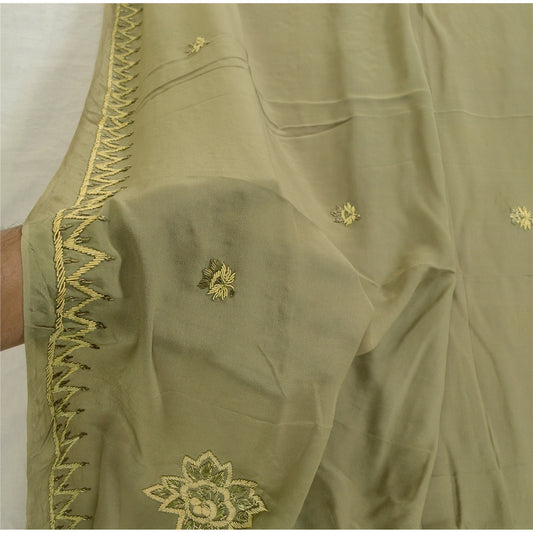Sanskriti Vintage Olive Green Dupatta Pure Crepe Silk Hand Beaded Zardozi Stole