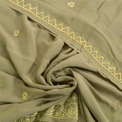 Sanskriti Vintage Olive Green Dupatta Pure Crepe Silk Hand Beaded Zardozi Stole