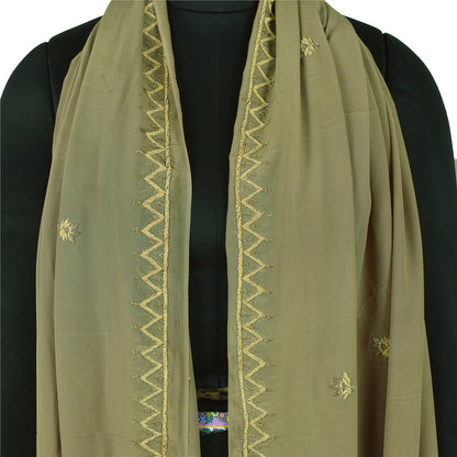 Sanskriti Vintage Olive Green Dupatta Pure Crepe Silk Hand Beaded Zardozi Stole