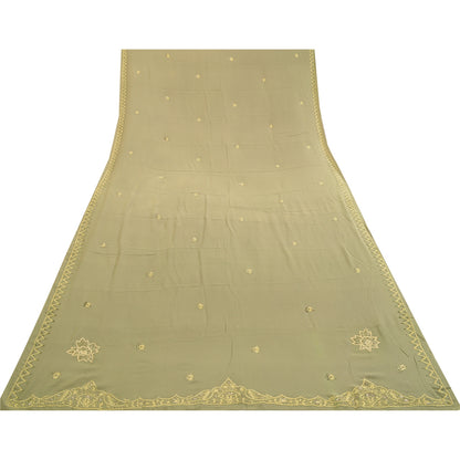 Sanskriti Vintage Olive Green Dupatta Pure Crepe Silk Hand Beaded Zardozi Stole