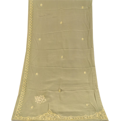 Sanskriti Vintage Olive Green Dupatta Pure Crepe Silk Hand Beaded Zardozi Stole