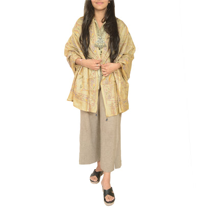 Sanskriti Vintage Cream Dupatta Pure Silk Hand Embroidered Kantha Special Stole West Bengal OF India Textile Heritage, Home Decor, Sewing