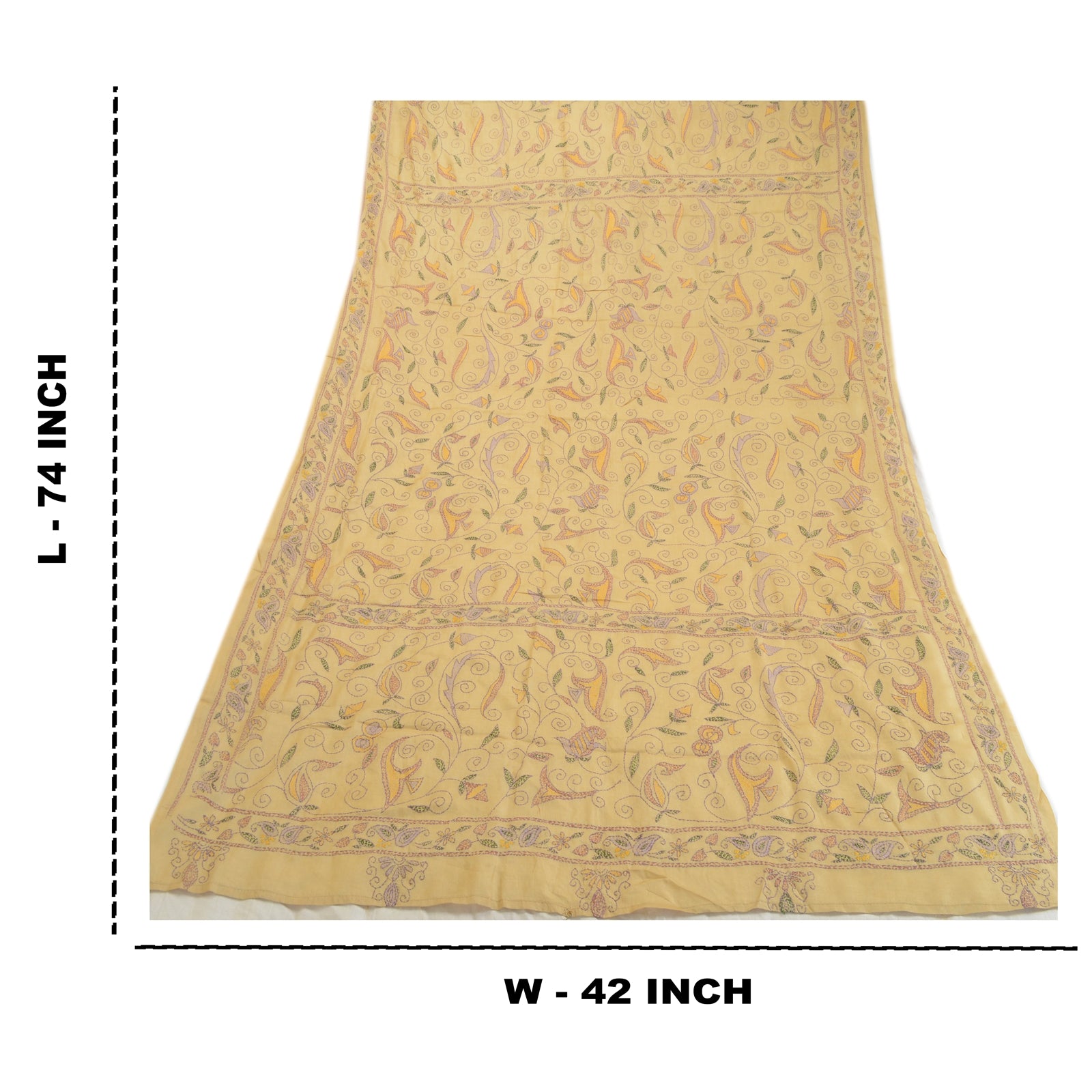 Sanskriti Vintage Cream Dupatta Pure Silk Hand Embroidered Kantha Special Stole