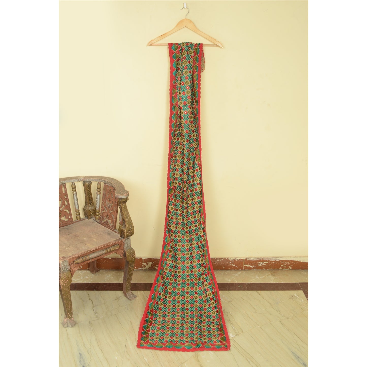 Sanskriti Vintage Cream Dupatta Pure Cotton Hand Made Bagh Phulkari OOAK Stole