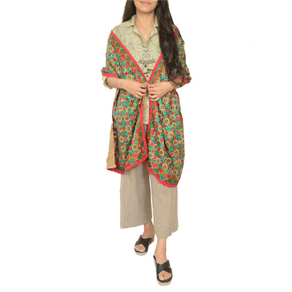 Sanskriti Vintage Cream Dupatta Pure Cotton Hand Made Bagh Phulkari OOAK Stole