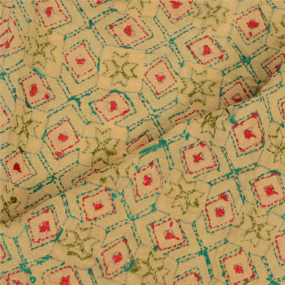 Sanskriti Vintage Cream Dupatta Pure Cotton Hand Made Bagh Phulkari OOAK Stole