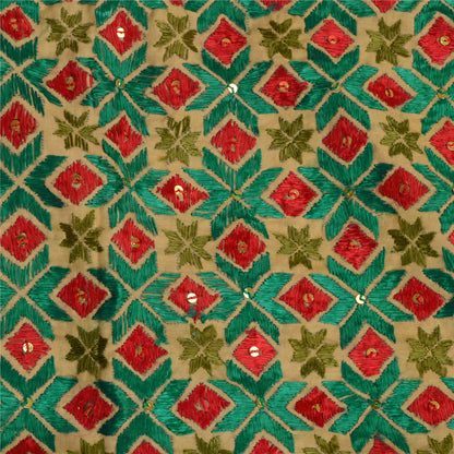 Sanskriti Vintage Cream Dupatta Pure Cotton Hand Made Bagh Phulkari OOAK Stole