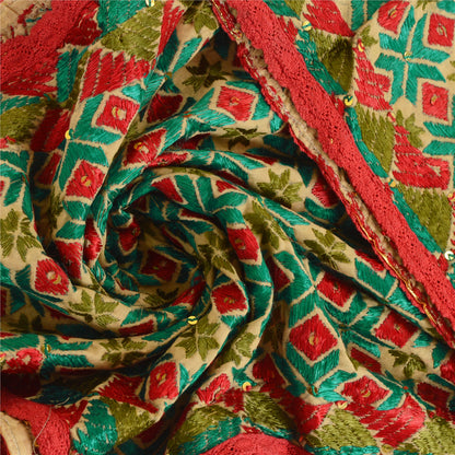 Sanskriti Vintage Cream Dupatta Pure Cotton Hand Made Bagh Phulkari OOAK Stole