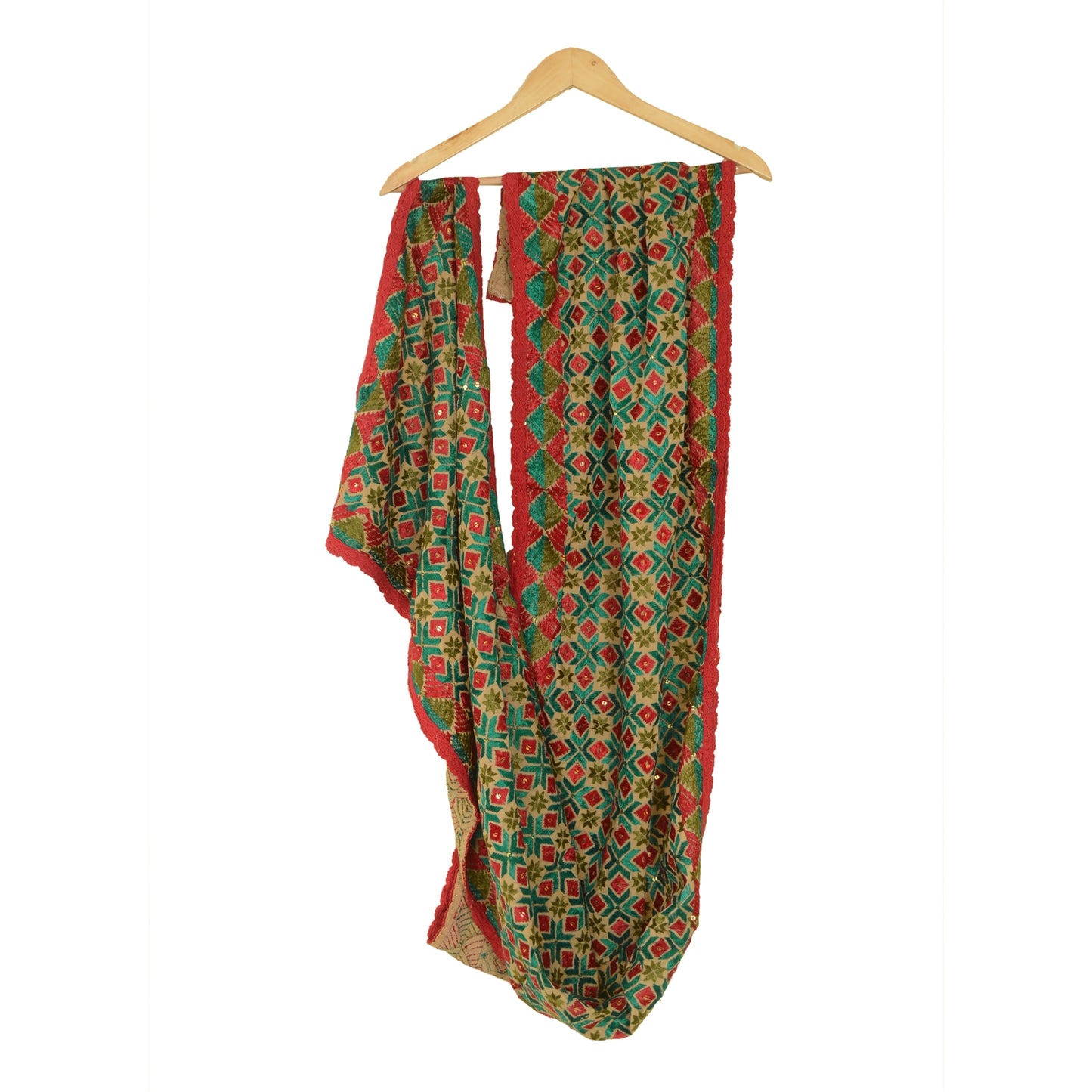 Sanskriti Vintage Cream Dupatta Pure Cotton Hand Made Bagh Phulkari OOAK Stole