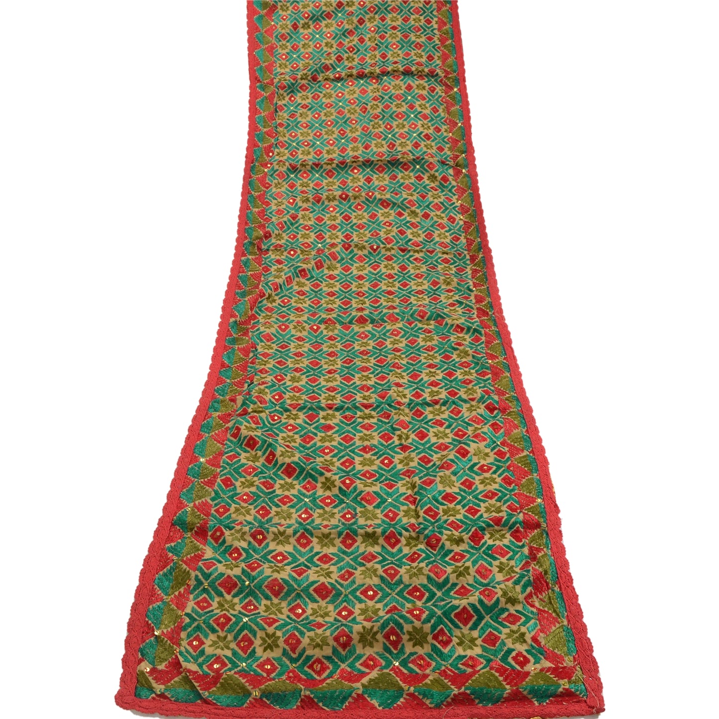 Sanskriti Vintage Cream Dupatta Pure Cotton Hand Made Bagh Phulkari OOAK Stole