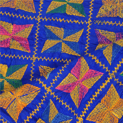 Sanskriti Vintage Blue Dupatta Chiffon Silk Bagh Phulkari Embroidery OOAK Stole