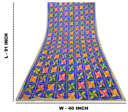 Sanskriti Vintage Blue Dupatta Chiffon Silk Bagh Phulkari Embroidery OOAK Stole