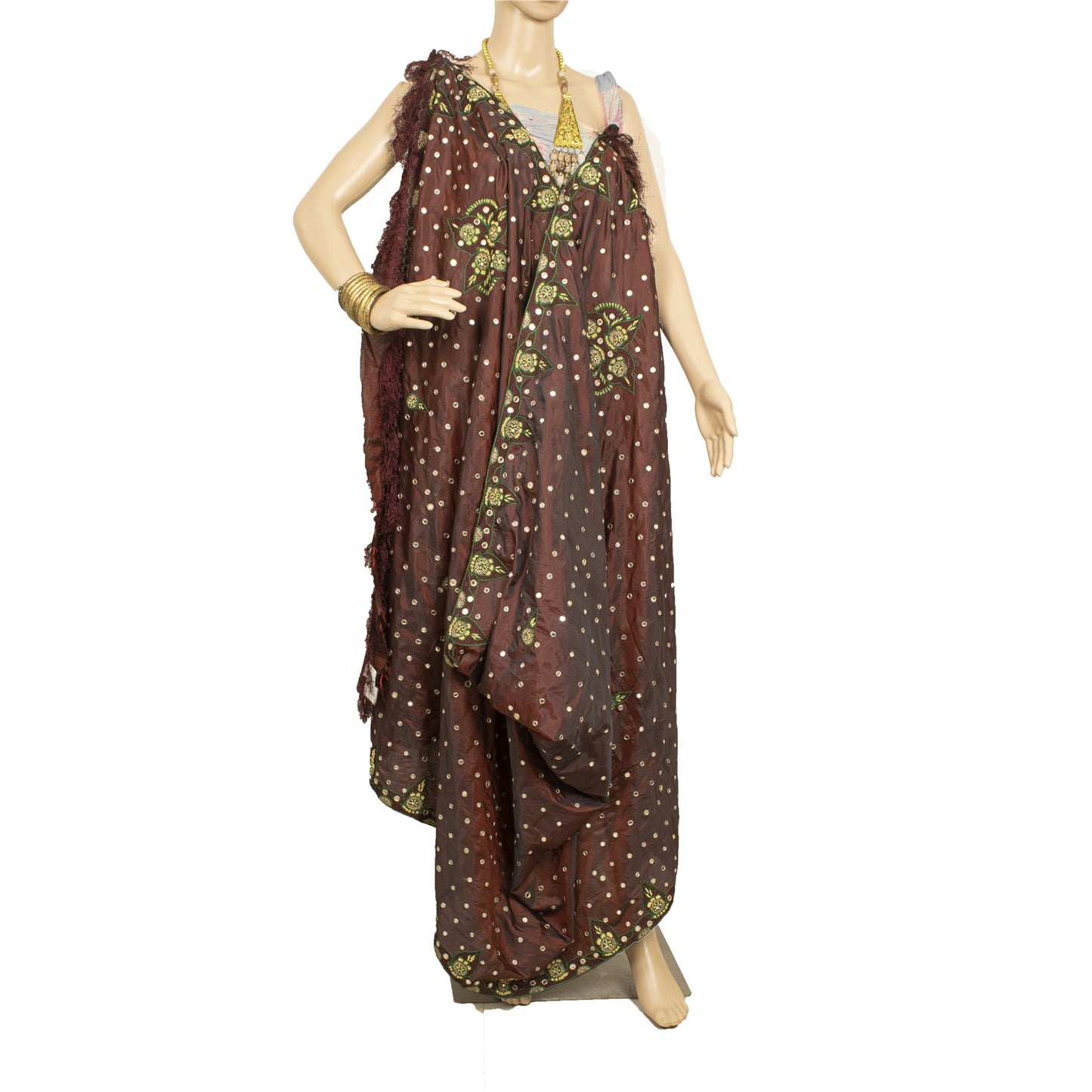 Sanskriti Vintage Dark Red Dupatta Blend Silk Hand Beaded Zardozi Stole/Scarves