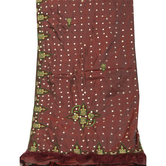 Sanskriti Vintage Dark Red Dupatta Blend Silk Hand Beaded Zardozi Stole/Scarves