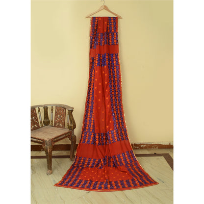 Sanskriti Vintage Red Dupatta Cotton Hand Embroidered Bagh Phulkari OOAK Stole