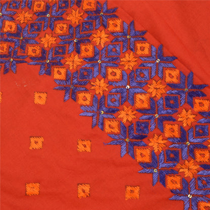 Sanskriti Vintage Red Dupatta Cotton Hand Embroidered Bagh Phulkari OOAK Stole