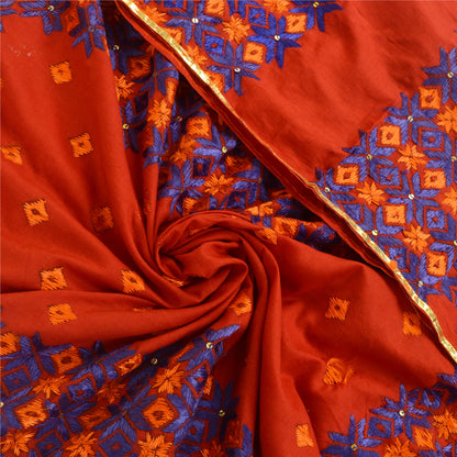 Sanskriti Vintage Red Dupatta Cotton Hand Embroidered Bagh Phulkari OOAK Stole
