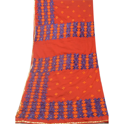 Sanskriti Vintage Red Dupatta Cotton Hand Embroidered Bagh Phulkari OOAK Stole