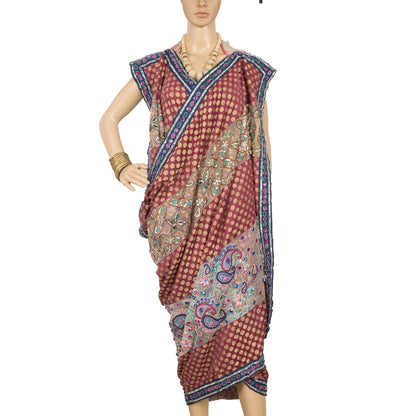 Sanskriti Vintage Pink Dupatta Net Mesh Stole Hand Beaded Woven Zari Scarves
