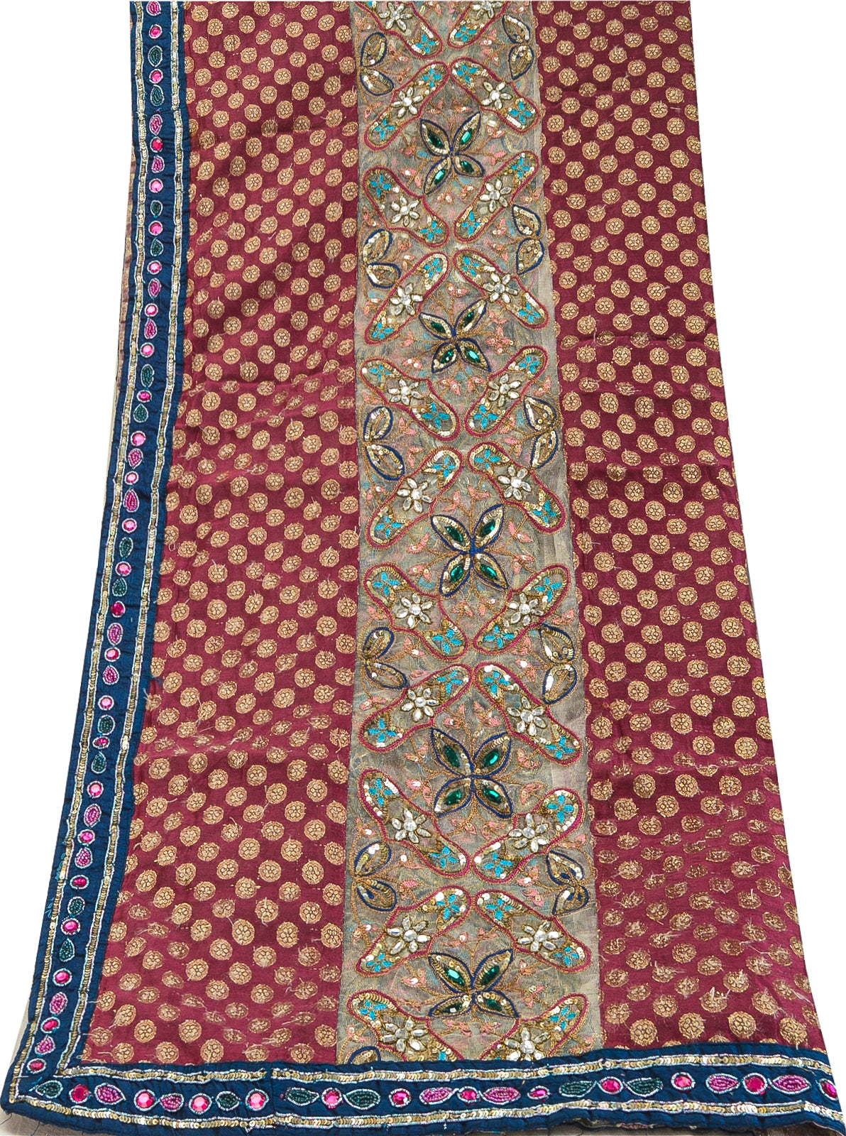 Sanskriti Vintage Pink Dupatta Net Mesh Stole Hand Beaded Woven Zari Scarves