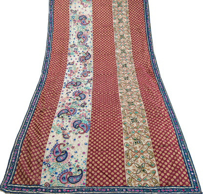Sanskriti Vintage Pink Dupatta Net Mesh Stole Hand Beaded Woven Zari Scarves