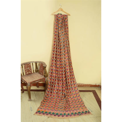 Sanskriti Vintage Cream Dupatta Cotton Hand Embroidery Bagh Phulkari Ooak Stole From Himachal Panjab Of India Textile Heritage