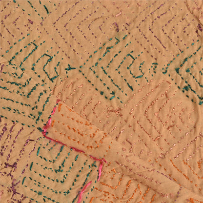 Sanskriti Vintage Cream Dupatta Cotton Hand Embroidery Bagh Phulkari Ooak Stole From Himachal Panjab Of India Textile Heritage
