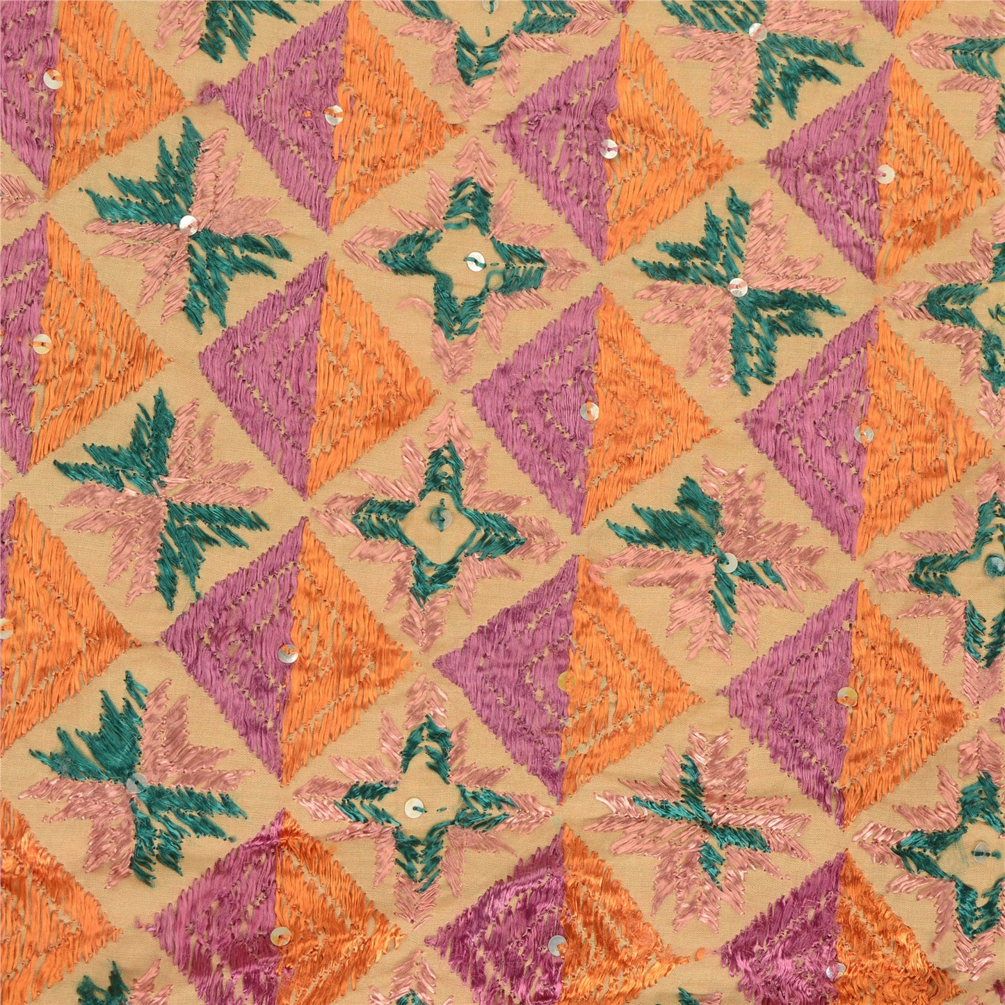 Sanskriti Vintage Cream Dupatta Cotton Hand Embroidery Bagh Phulkari Ooak Stole From Himachal Panjab Of India Textile Heritage