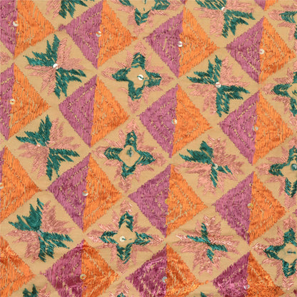 Sanskriti Vintage Cream Dupatta Cotton Hand Embroidery Bagh Phulkari Ooak Stole From Himachal Panjab Of India Textile Heritage