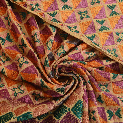 Sanskriti Vintage Cream Dupatta Cotton Hand Embroidery Bagh Phulkari Ooak Stole From Himachal Panjab Of India Textile Heritage