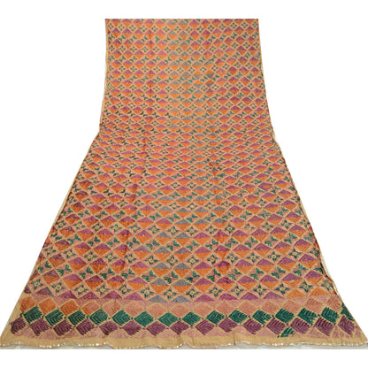 Sanskriti Vintage Cream Dupatta Cotton Hand Embroidery Bagh Phulkari Ooak Stole From Himachal Panjab Of India Textile Heritage
