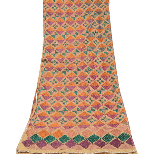 Sanskriti Vintage Cream Dupatta Cotton Hand Embroidery Bagh Phulkari OOAK Stole