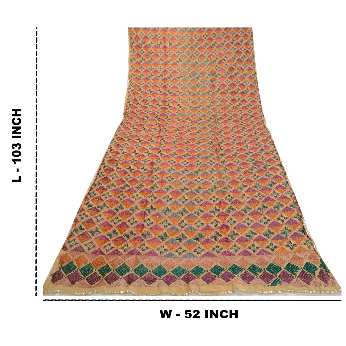 Sanskriti Vintage Cream Dupatta Cotton Hand Embroidery Bagh Phulkari Ooak Stole From Himachal Panjab Of India Textile Heritage